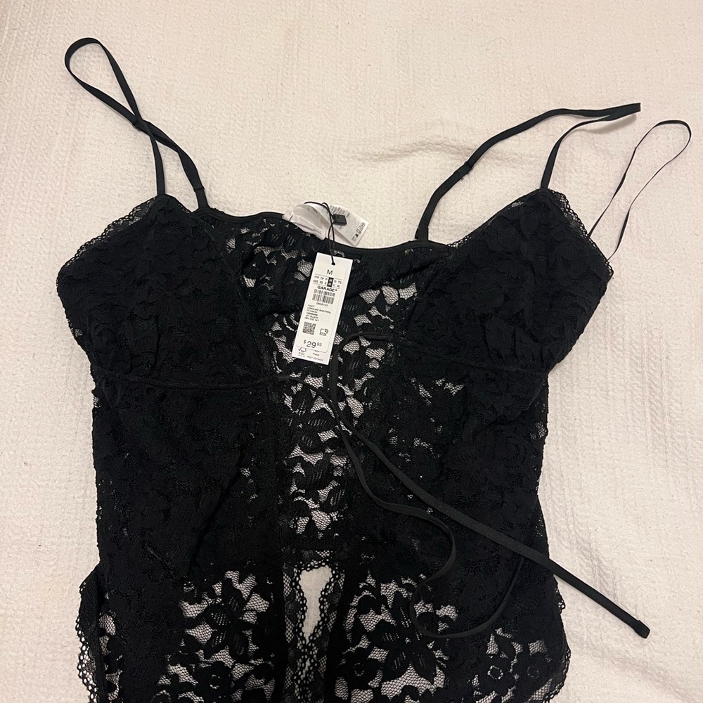 Garage Black Lace Tie Top